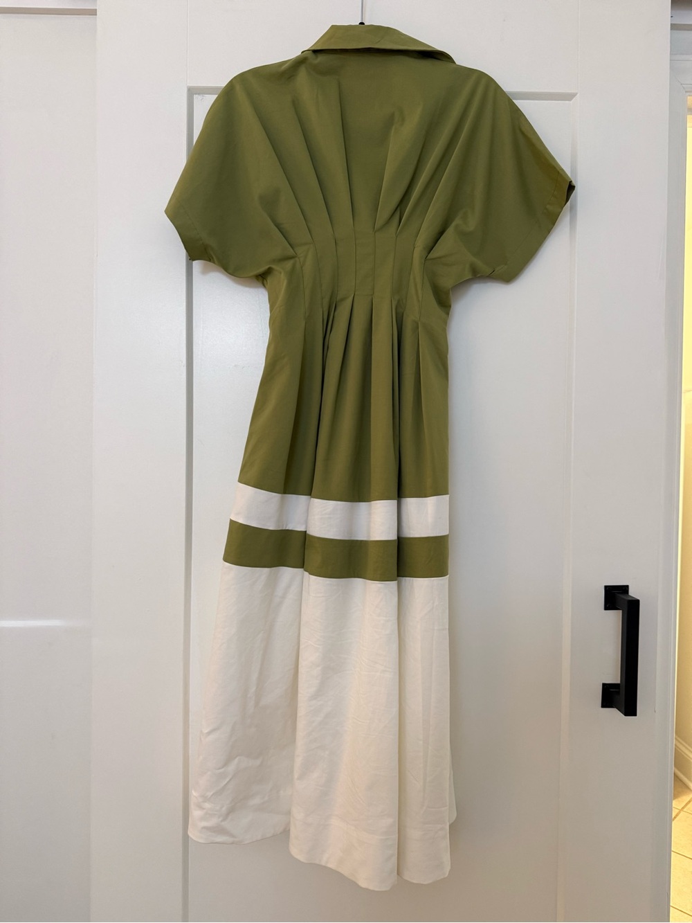 Anthropologie Button-Front Olive and White Midi Dress - Picture 3 of 3